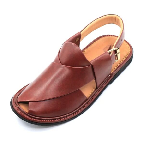 Ultra Soft Medicated Burgundy Round Shape Peshawari Chappal - Image 5