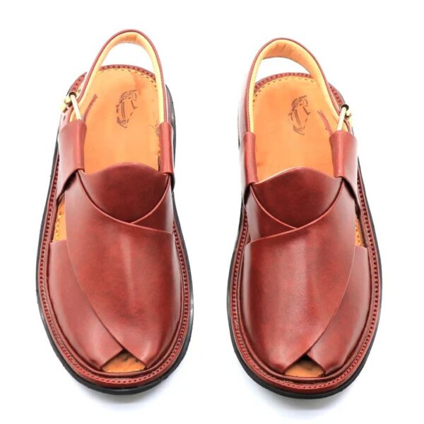 Ultra Soft Medicated Burgundy Round Shape Peshawari Chappal - Image 4