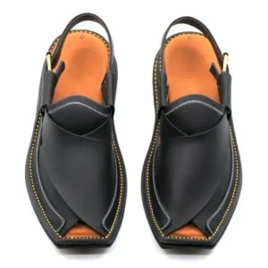 Ultra Soft Medicated Genuine Leather HAND Stitched Peshawari Chappal Black