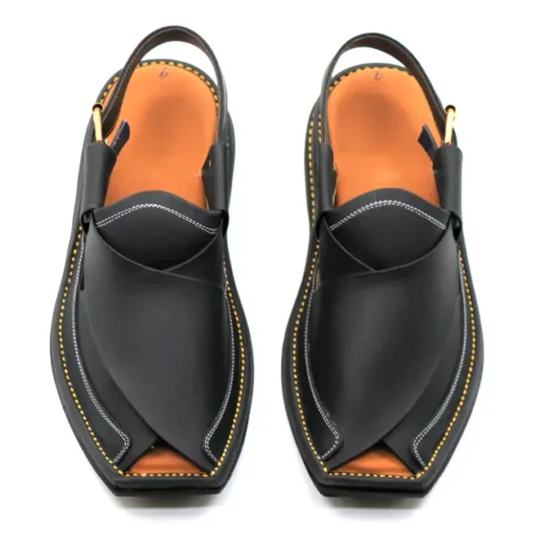 Ultra Soft Medicated Genuine Leather HAND Stitched Peshawari Chappal Black