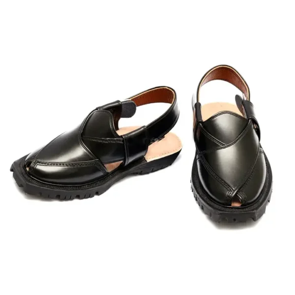 Norozi Chappal Black Handmade Genuine Leather - Image 3