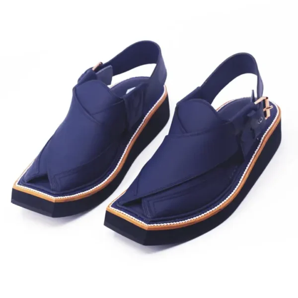 Premium Blue Matte Leather Kaptaan Chappal - Image 5