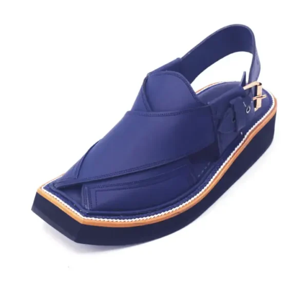 Premium Blue Matte Leather Kaptaan Chappal - Image 3