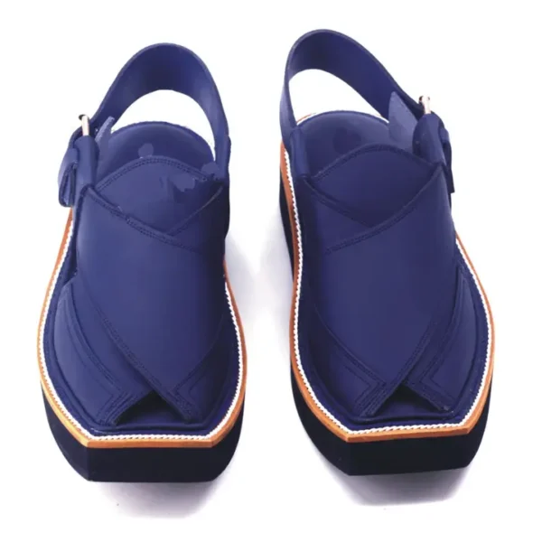 Premium Blue Matte Leather Kaptaan Chappal
