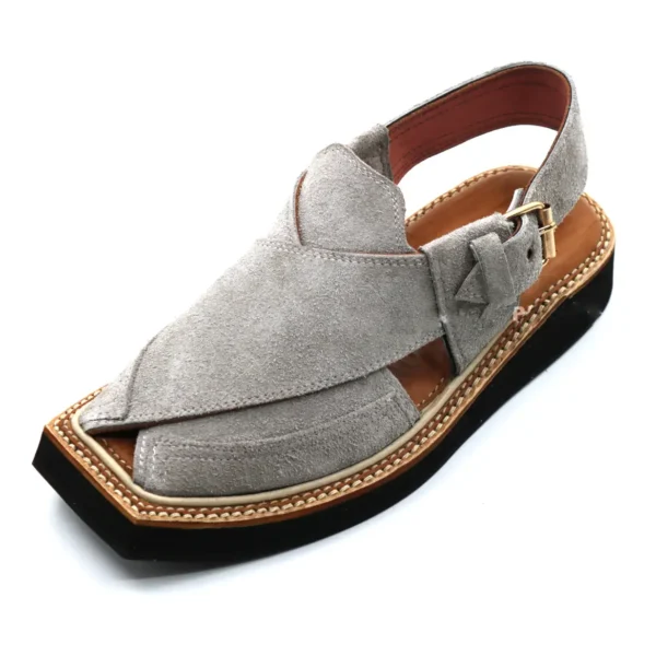 Special Gray Suede Leather Kaptaan Chappal - Image 4