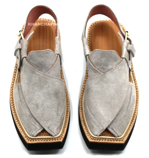 Special Gray Suede Leather Kaptaan Chappal - Image 2