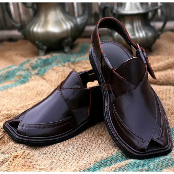 Handmade Signature Brown Peshawari Chappal - Image 2