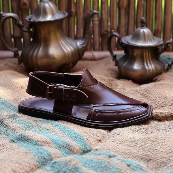 Handmade Signature Brown Peshawari Chappal - Image 3