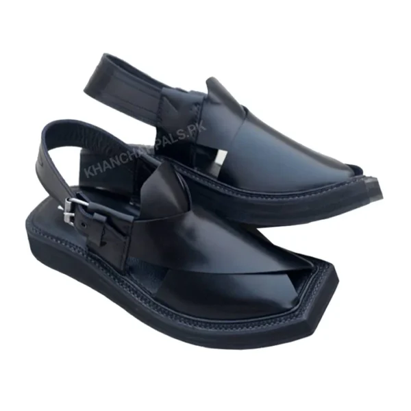 Special Black Leather Handmade Kaptaan Chappal - Image 3