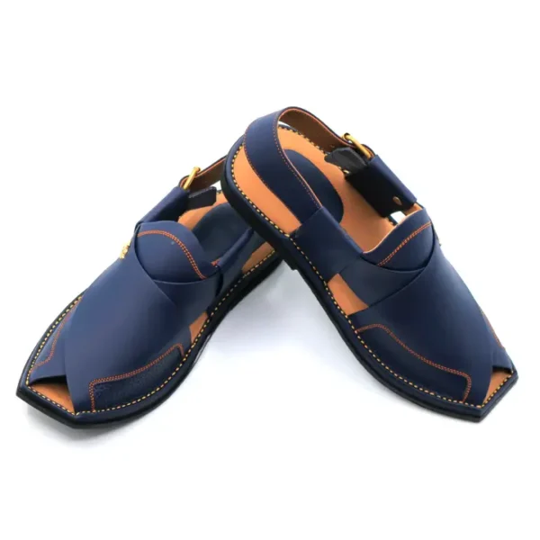 Navy Blue Peshawari Chappal Genuine Leather T-Shape