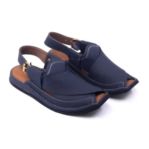 Ultra Soft Medicated Genuine Leather HAND Stitched New Design J Peshawari Chappal Blue