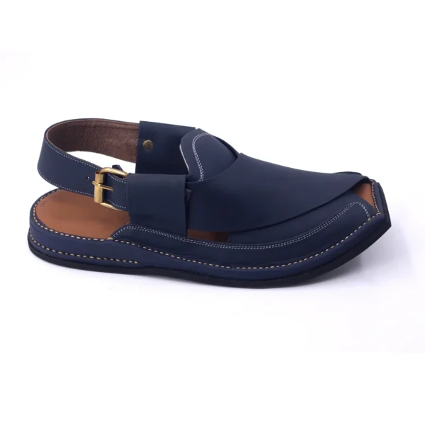 Ultra Soft Medicated Genuine Leather HAND Stitched New Design J Peshawari Chappal Blue - Image 3