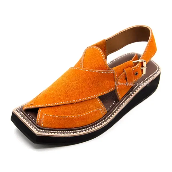 Premium Quality Special Orange Suede Leather Kaptaan Chappal - Image 5