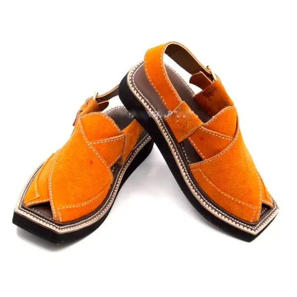 Premium Quality Special Orange Suede Leather Kaptaan Chappal - Image 2