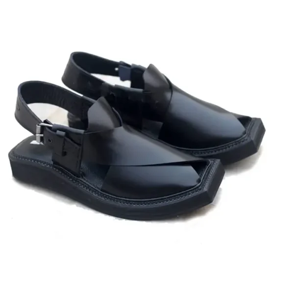 Special Black Leather Handmade Kaptaan Chappal - Image 2