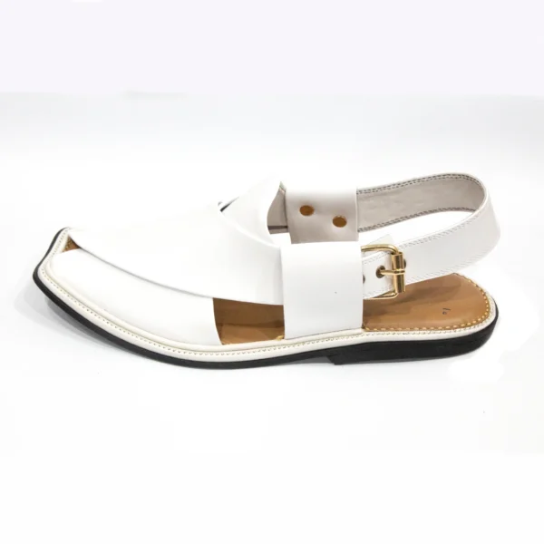 Premium Quality White Leather Hand Stitched Peshawari Chappal - Image 4
