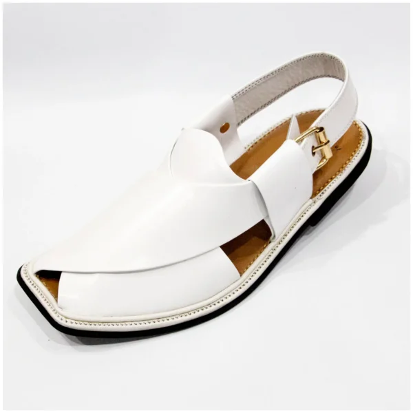 Premium Quality White Leather Hand Stitched Peshawari Chappal - Image 3