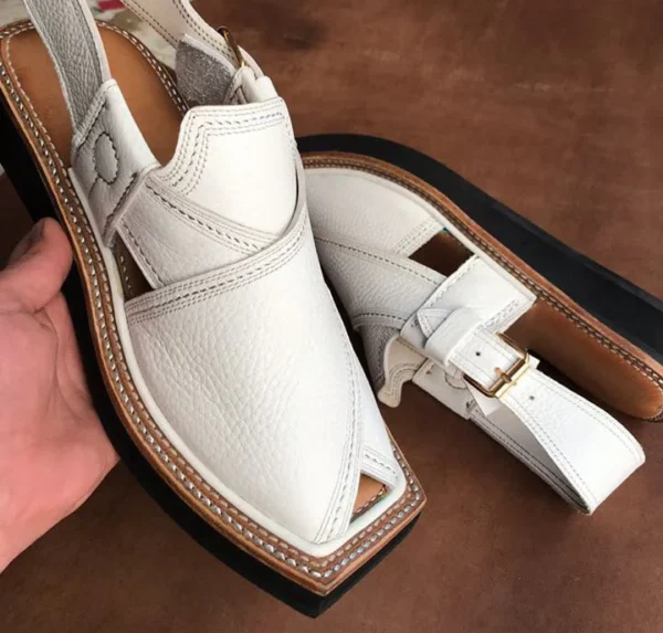 White Genuine Leather Kaptaan Chappal - Image 3